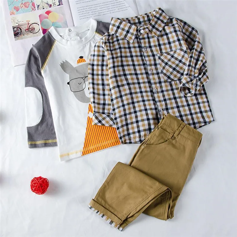 Kids BoysClothes Children Plaid Coat+T-Shirt+Pants 3pcs Baby Suits Toddler Boy Clothing Spring Autumn Outerwear Costume BC1034 - Image 3