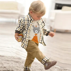 Kids BoysClothes Children Plaid Coat+T-Shirt+Pants 3pcs Baby Suits Toddler Boy Clothing Spring Autumn Outerwear Costume BC1034