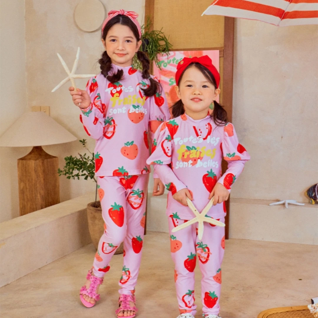 Korean Kids Clothes 2025 New Summer Baby Girls Cartoon Printed Swimsuit Chidren's Waterproof Beachwear Clothings Presale - Image 2