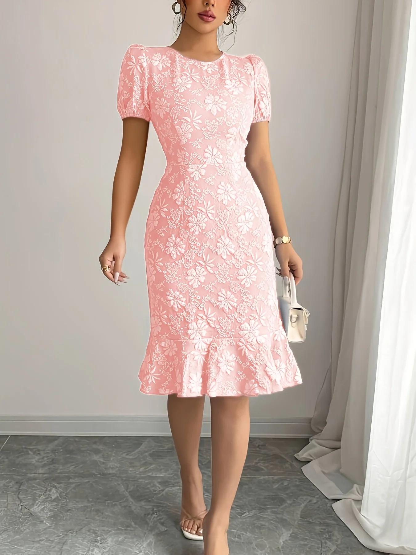 Dresses for Women Women's Dress Floral Print Puff Sleeve Dress - Image 3