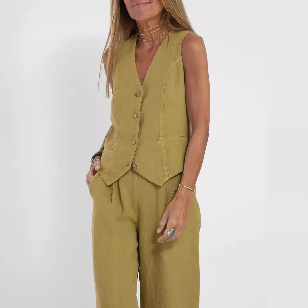 Women’s Fashion 2025 – Sleeveless Color Splice Vest & Pants Set - Image 3