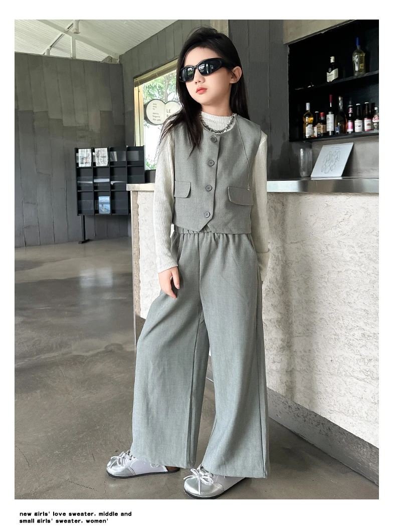 Junior Girls’ 3-Piece Set – Round Neck Vest, T-Shirt & Wide-Leg Pants - Image 17