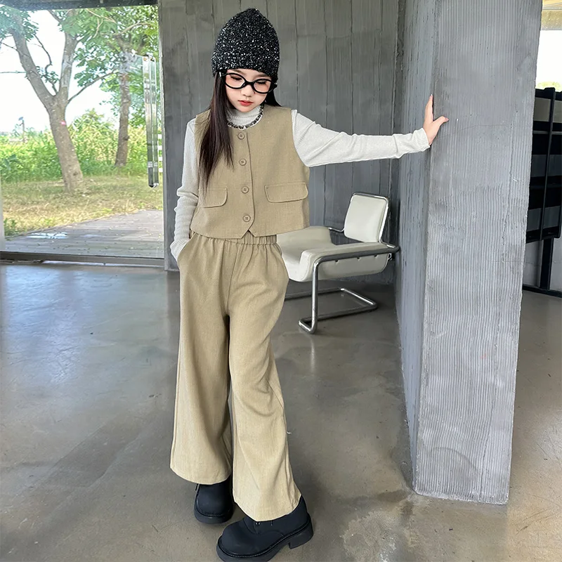 Junior Girls’ 3-Piece Set – Round Neck Vest, T-Shirt & Wide-Leg Pants - Image 3