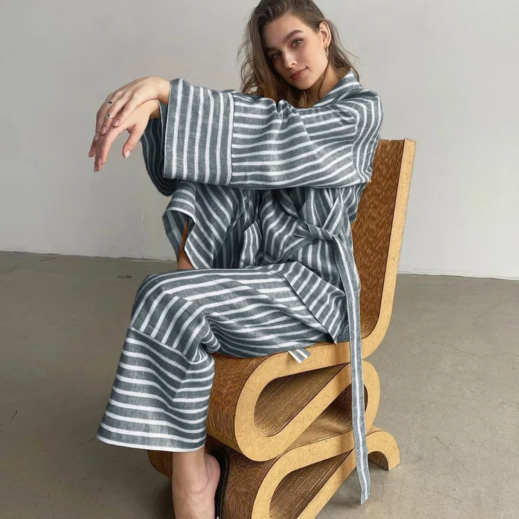 Women’s Clothing 2025 Autumn Striped Long Sleeve Lace Top & High Waist Trousers - Image 18