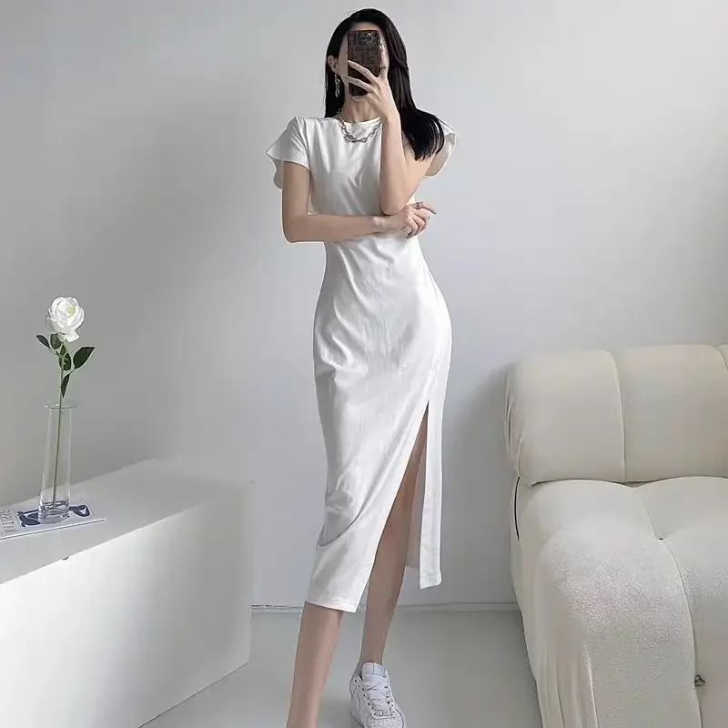 Women’s 2025 White Midi Dress – Chic Casual Y2K Harajuku Cotton Outfit