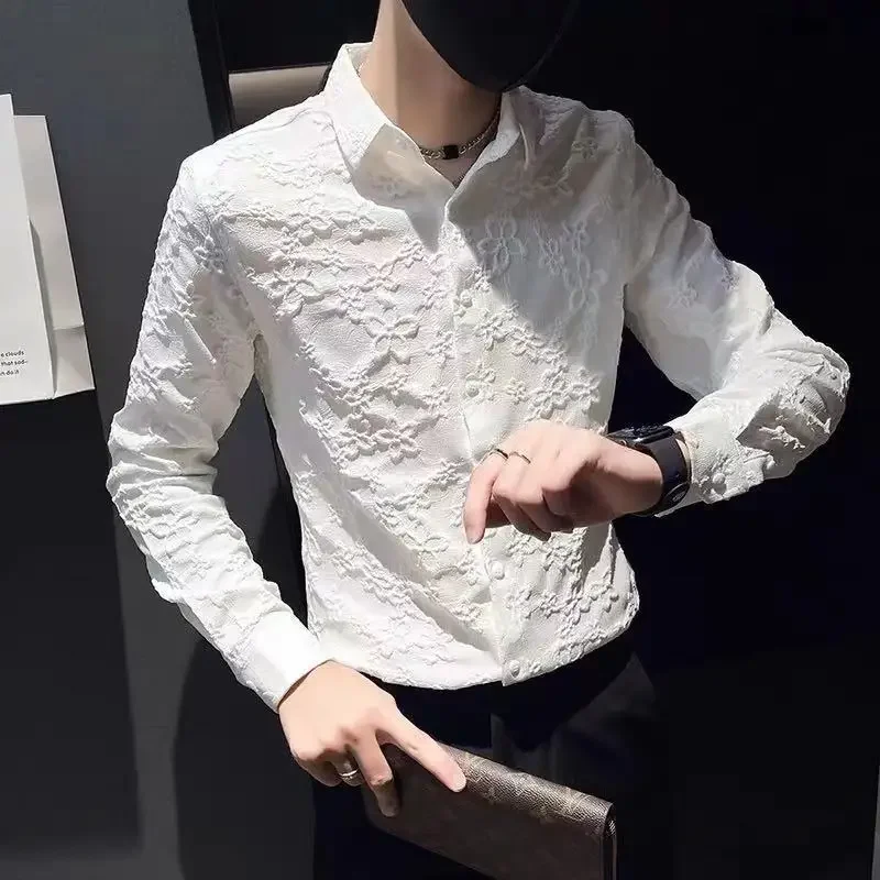 Men’s White Korean-Style Shirt – Plain & Graphic Designer Top - Image 5