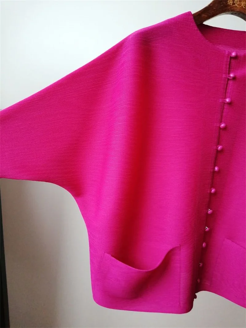 Woman Clothing Bat Sleeve Loose Pleated T-Shirt Jacket with Pocket - Image 27