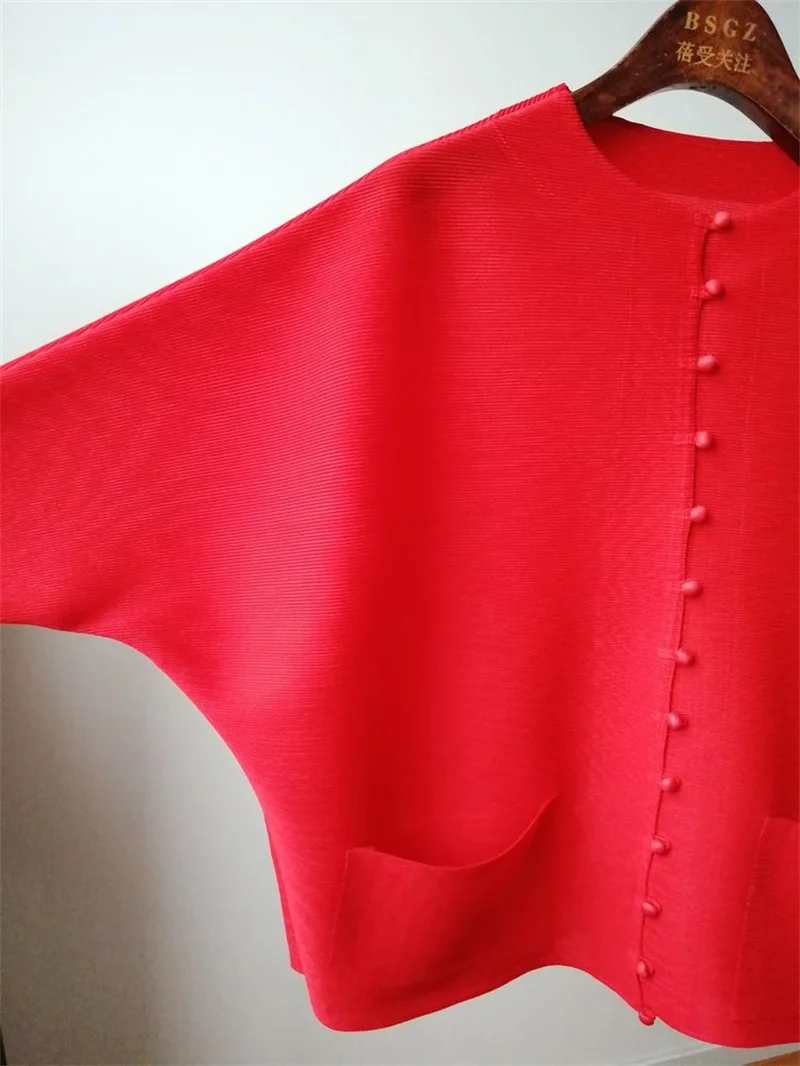 Woman Clothing Bat Sleeve Loose Pleated T-Shirt Jacket with Pocket - Image 32