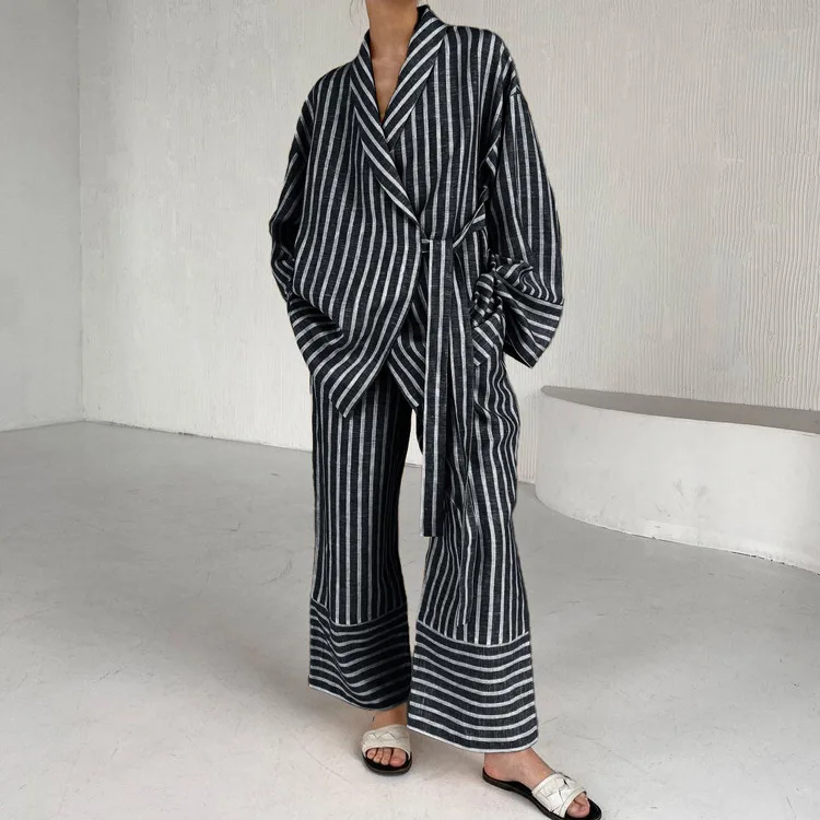 Women’s Clothing 2025 Autumn Striped Long Sleeve Lace Top & High Waist Trousers - Image 17