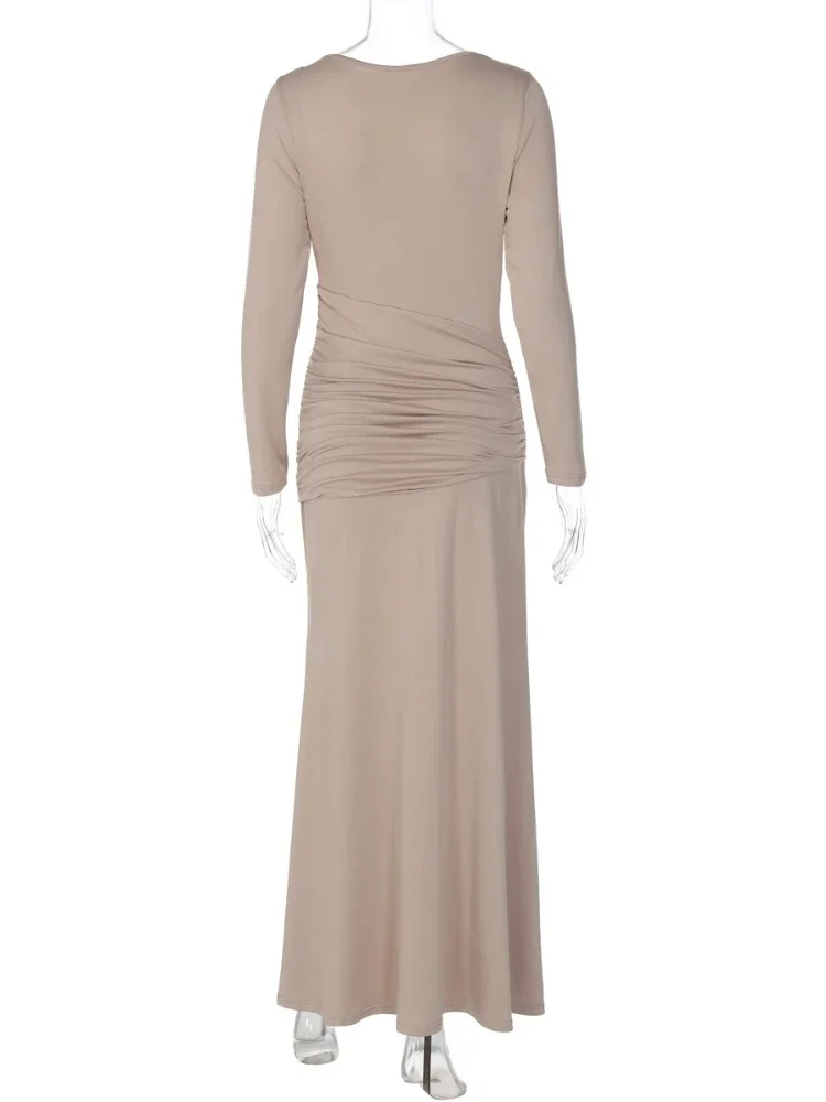Woman Clothing 2025 Autumn High Waist Bandage Ruched Long Dress - Image 6