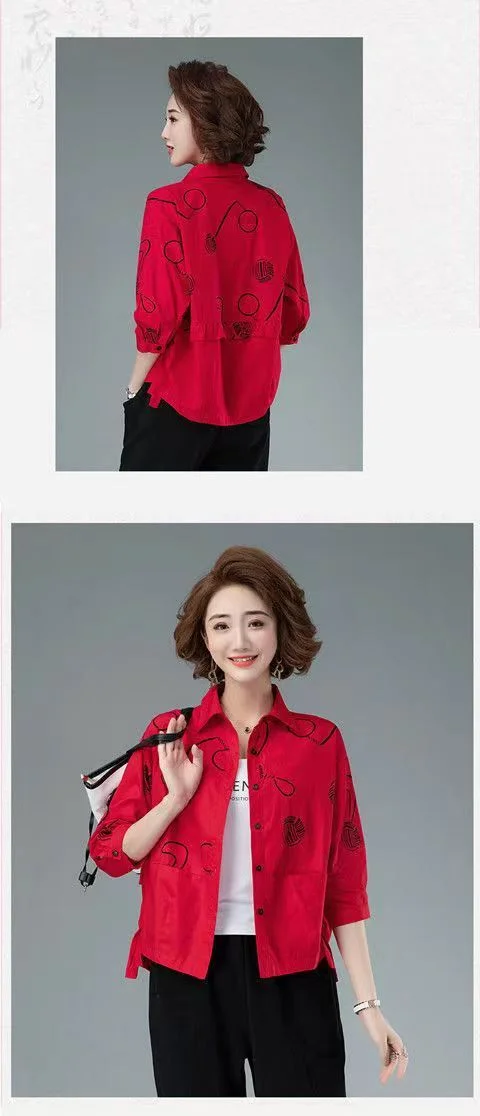Women’s 2023 Autumn/Winter Printed Polo Collar 3/4 Sleeve Casual Shirt - Image 13