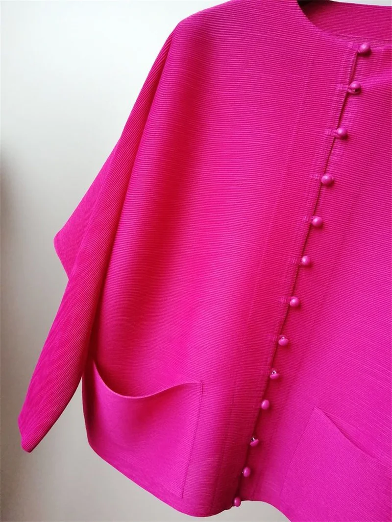 Woman Clothing Bat Sleeve Loose Pleated T-Shirt Jacket with Pocket - Image 35