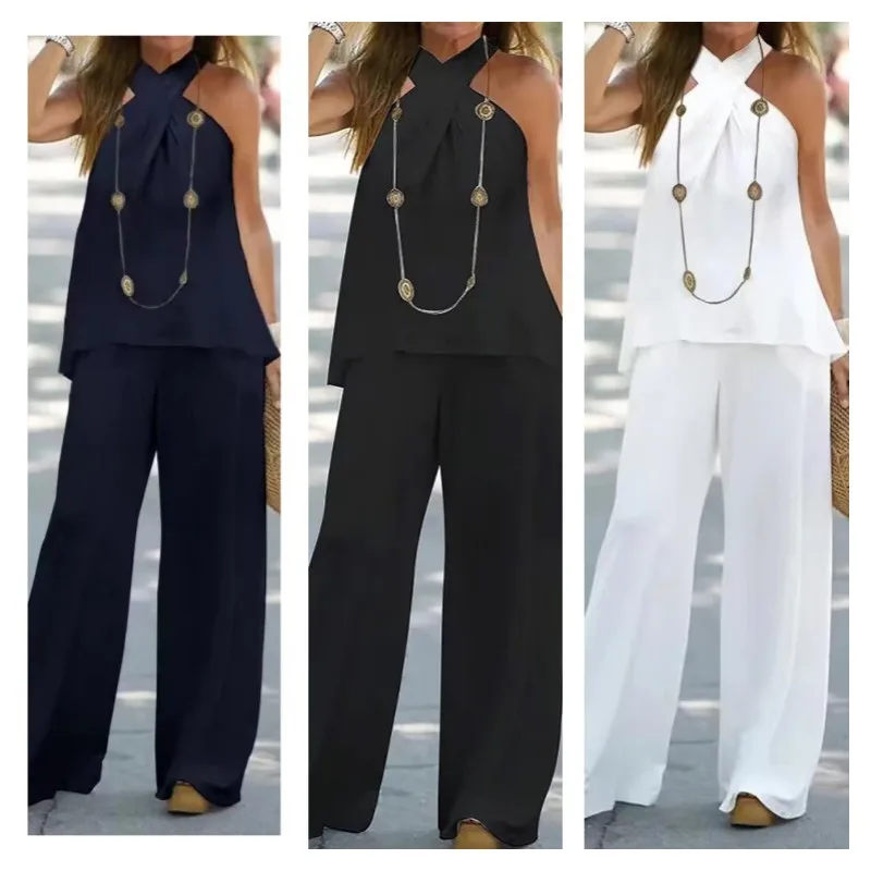 Women’s 2025 Casual Sleeveless Halter & Wide-Leg Pants 2-Piece Suit - Image 10