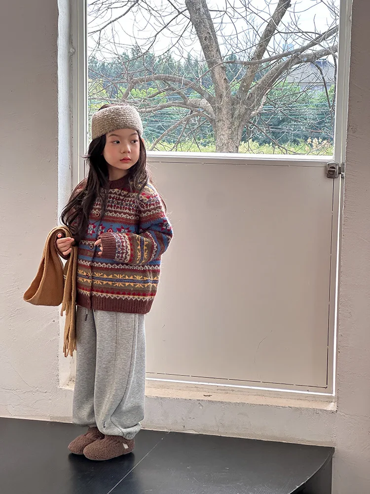 2025 Kids’ Winter Retro Jacquard Sheep Wool Sweater Jacket – Girls’ Knitted Top - Image 8