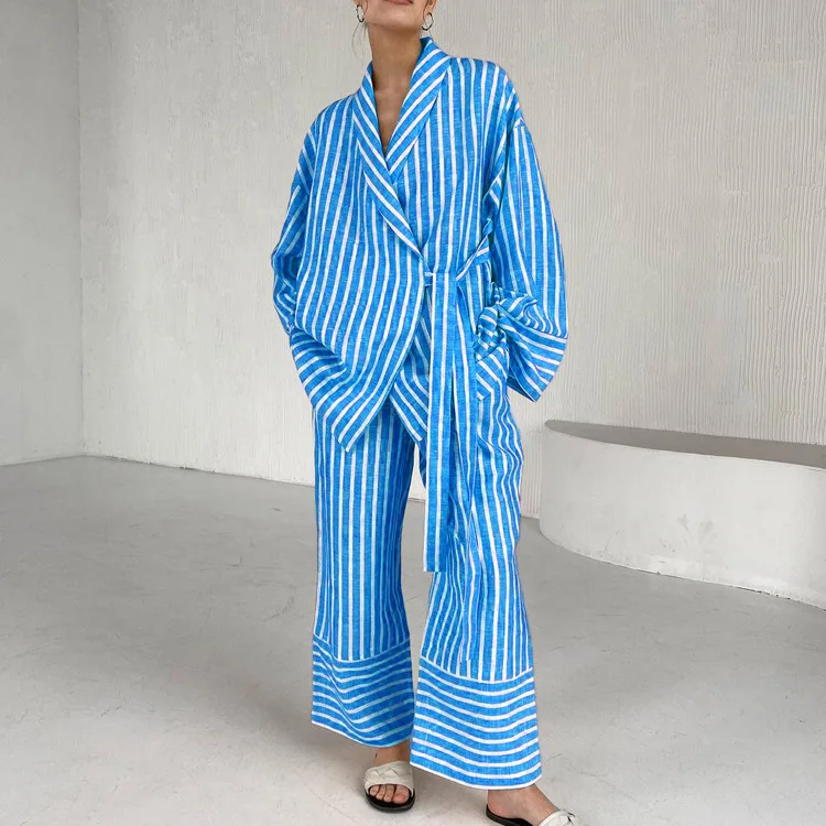 Women’s Clothing 2025 Autumn Striped Long Sleeve Lace Top & High Waist Trousers - Image 23