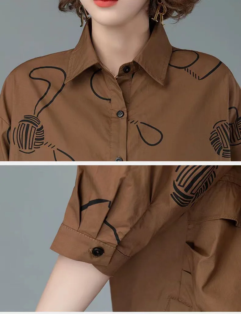 Women’s 2023 Autumn/Winter Printed Polo Collar 3/4 Sleeve Casual Shirt - Image 18
