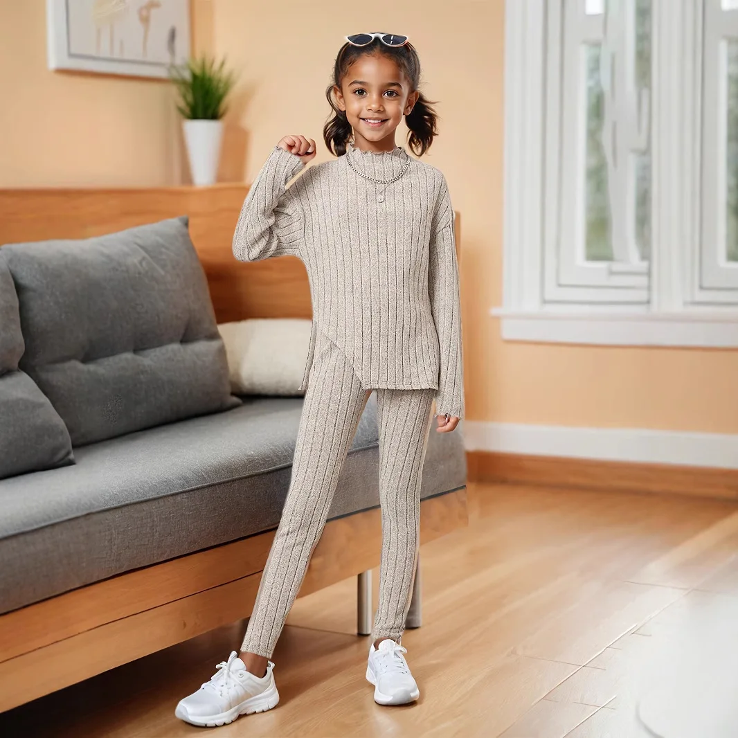 Girls’ Autumn/Winter 2-Piece Set – Long-Sleeve Knit Top & Skinny Pants - Image 6