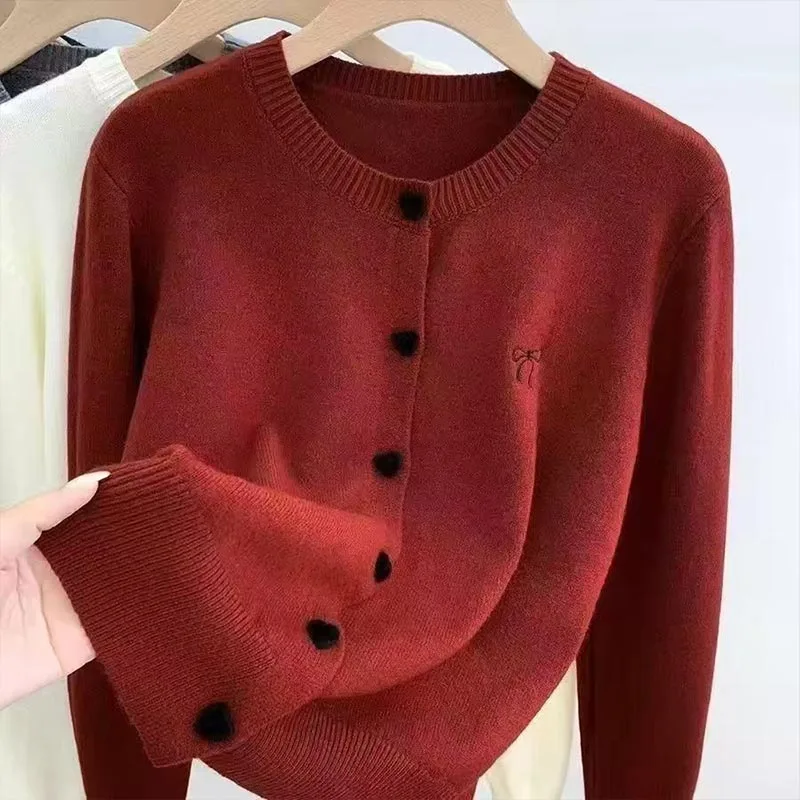 Women’s Vintage Love Button Knit Cardigan – Autumn/Winter Elegant Sweater - Image 3
