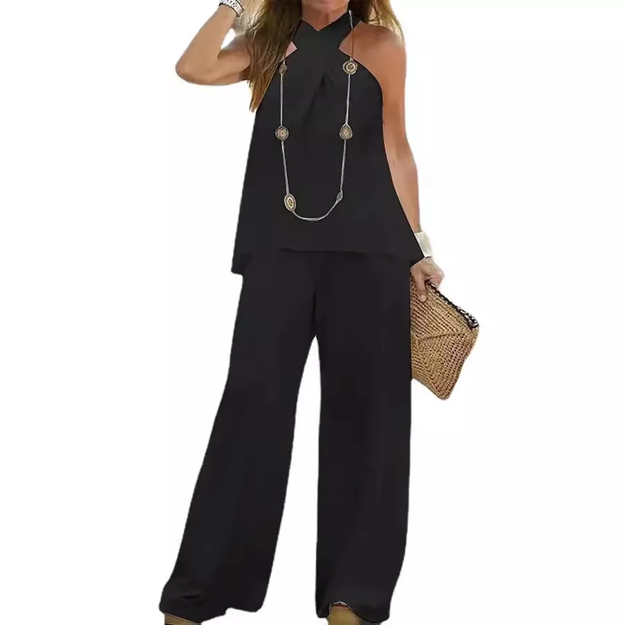 Women’s 2025 Casual Sleeveless Halter & Wide-Leg Pants 2-Piece Suit - Image 5