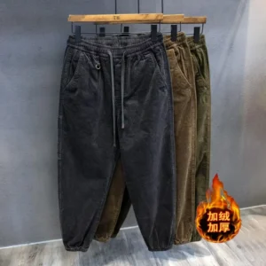 Men’s Retro Corduroy Loose Fleece Harem Pants – Autumn/Winter Streetwear
