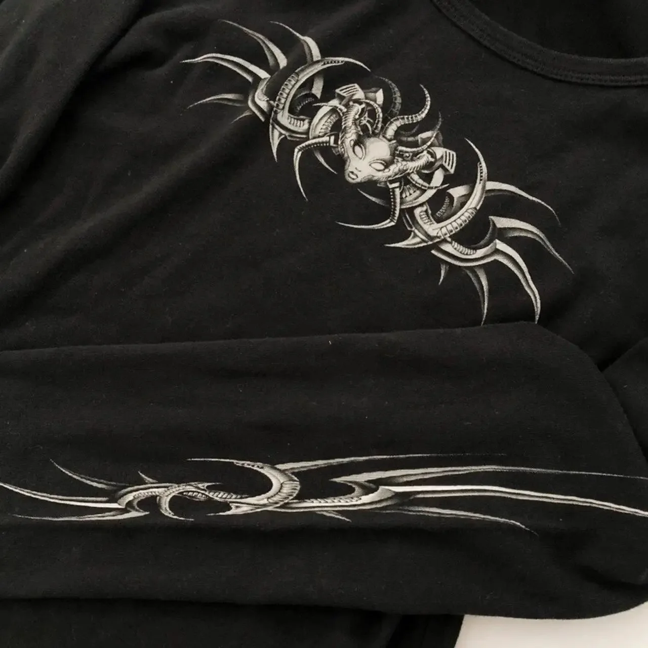 Woman Gothic Y2K O-Neck Long Sleeve Skull Crop Top - Image 3