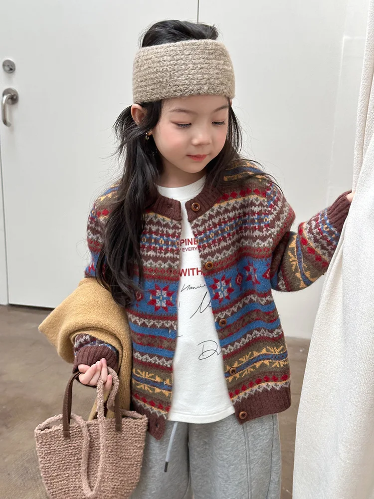 2025 Kids’ Winter Retro Jacquard Sheep Wool Sweater Jacket – Girls’ Knitted Top - Image 16