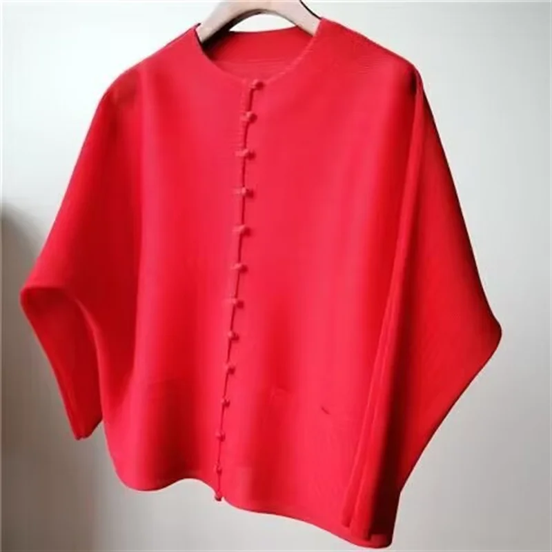 Woman Clothing Bat Sleeve Loose Pleated T-Shirt Jacket with Pocket - Image 8