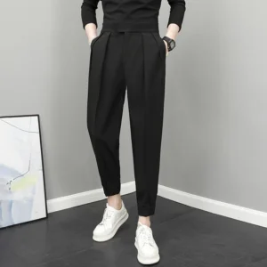2023 Men’s Loose Solid Pleated High-Waist Casual Pants – Spring/Summer
