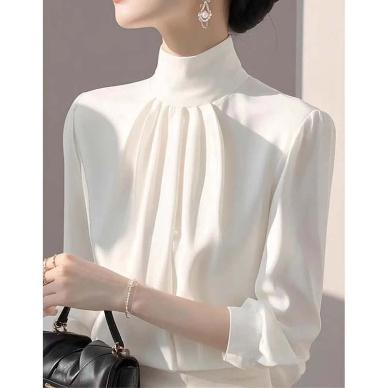 Women’s Spring Long-Sleeve Loose Solid Shirt – Elegant High-Street Blouse