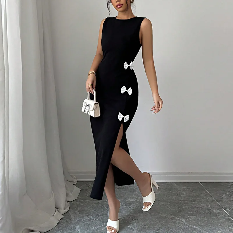 Women’s 2025 Spring/Summer Slim Dress Set – Bow Vest & Skirt