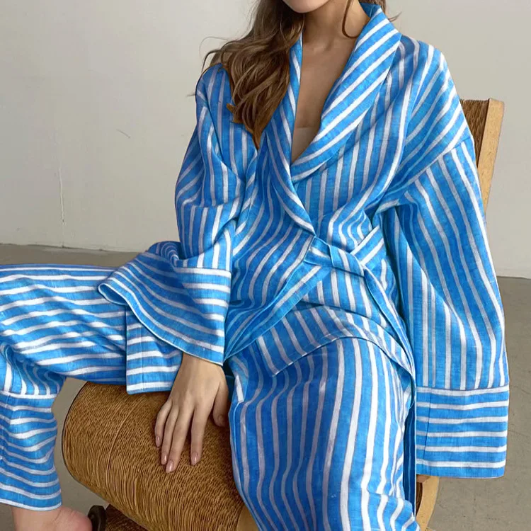 Women’s Clothing 2025 Autumn Striped Long Sleeve Lace Top & High Waist Trousers - Image 22