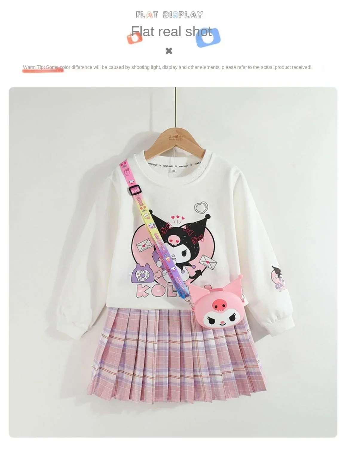 Kids’ Spring/Autumn 2-Piece Set – Kuromi Sweater & Checkered Pleated Skirt - Image 7