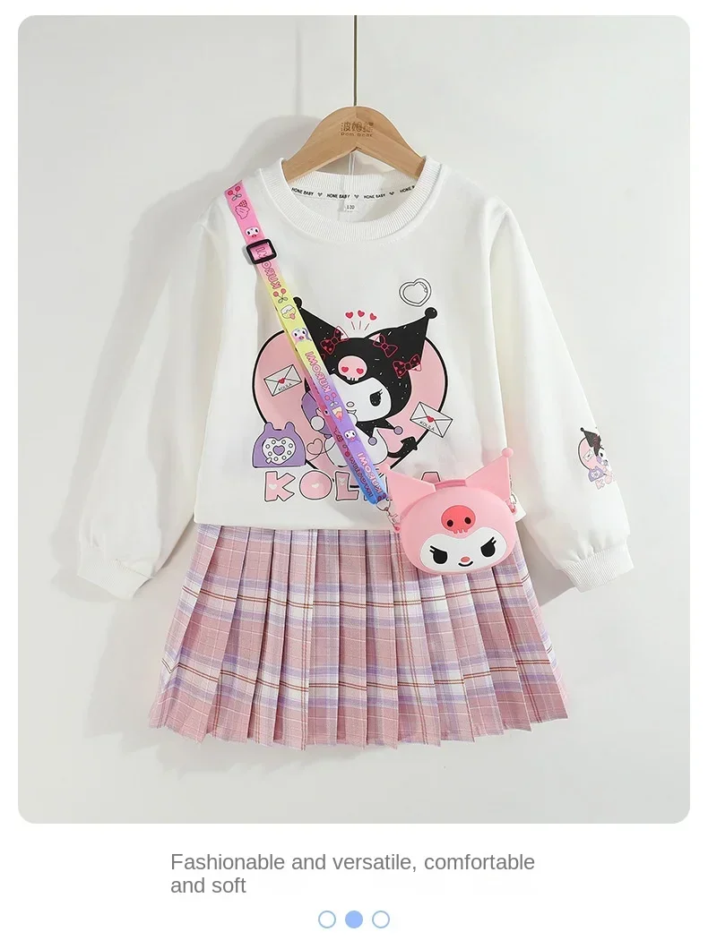 Kids’ Spring/Autumn 2-Piece Set – Kuromi Sweater & Checkered Pleated Skirt - Image 11