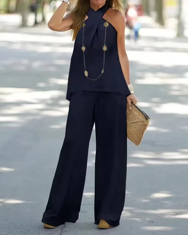 Women’s 2025 Casual Sleeveless Halter & Wide-Leg Pants 2-Piece Suit - Image 11