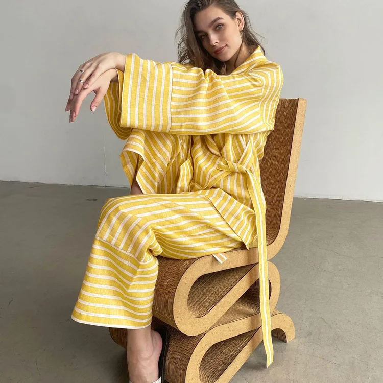 Women’s Clothing 2025 Autumn Striped Long Sleeve Lace Top & High Waist Trousers - Image 8