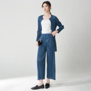 Women’s 2-Piece Fashion Set – Cardigan Top & Printed Pants Casual Outfit