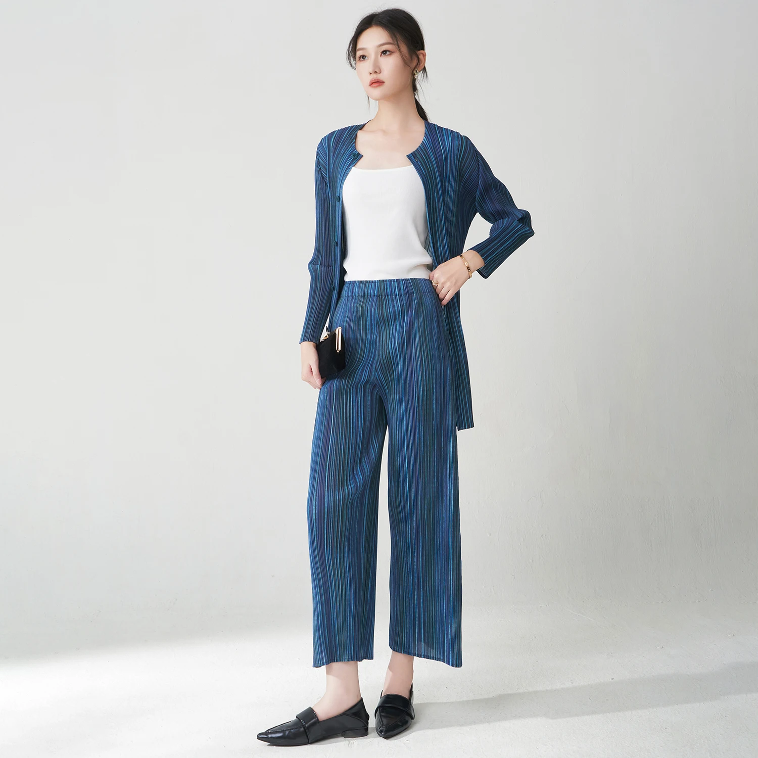 Women’s 2-Piece Fashion Set – Cardigan Top & Printed Pants Casual Outfit