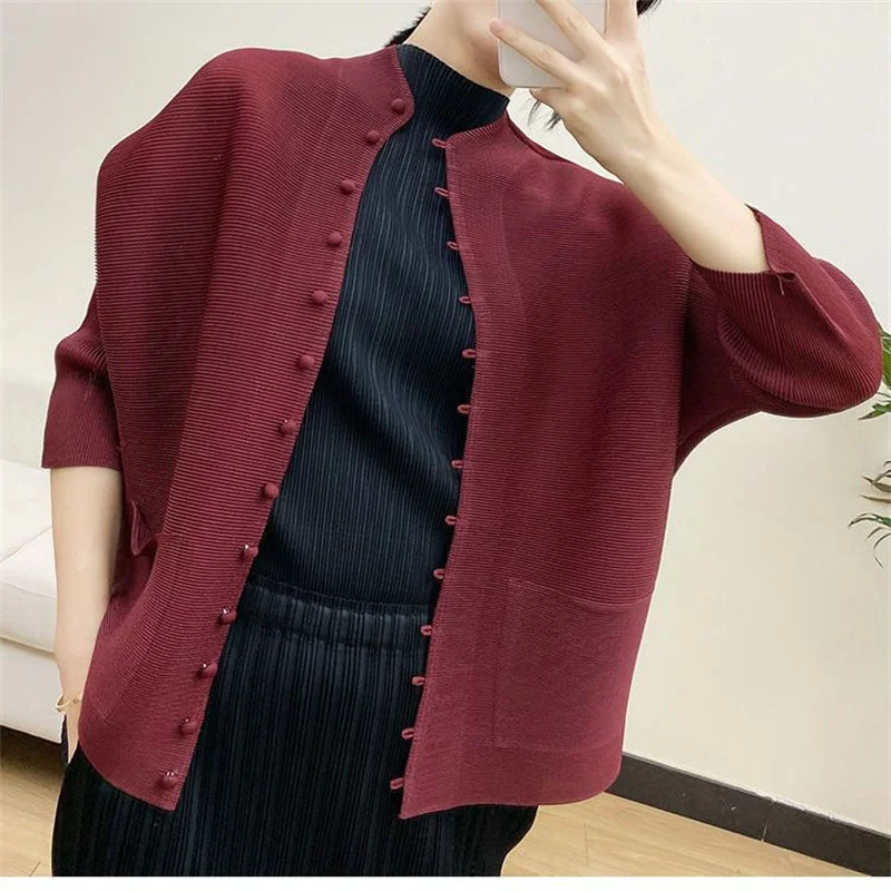 Woman Clothing Bat Sleeve Loose Pleated T-Shirt Jacket with Pocket - Image 30