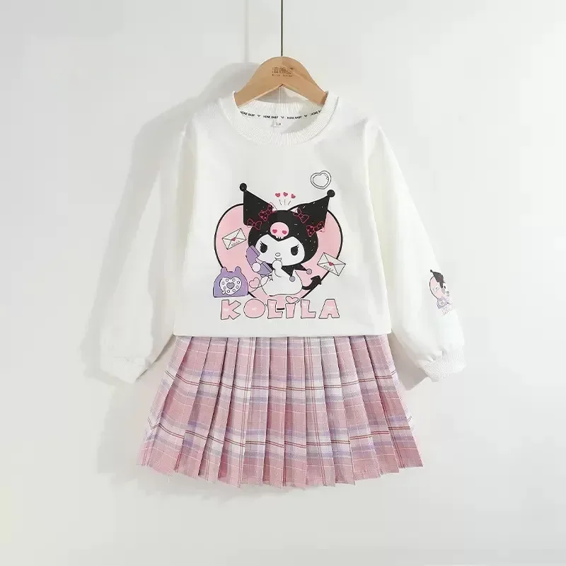 Kids’ Spring/Autumn 2-Piece Set – Kuromi Sweater & Checkered Pleated Skirt - Image 5