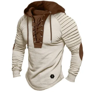 Men’s Muscle Hoodie & Pleated Street-Style Long-Sleeve T-Shirt (S–XXXL)