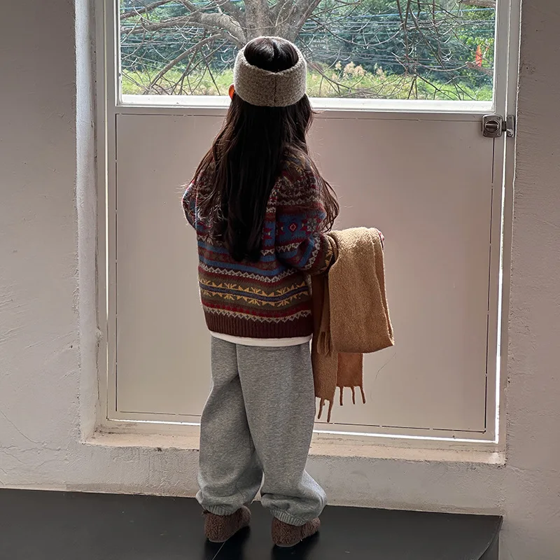 2025 Kids’ Winter Retro Jacquard Sheep Wool Sweater Jacket – Girls’ Knitted Top - Image 3