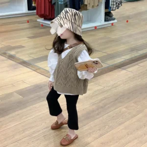 2024 Korean Girls’ Spring/Summer 3-Piece Set – Shirt, Vest & Pants