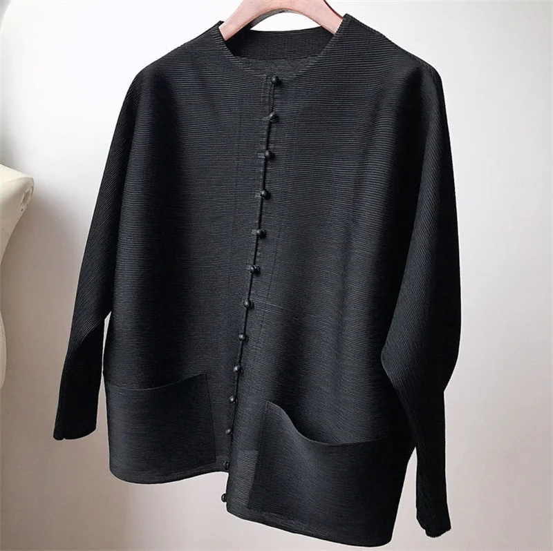 Woman Clothing Bat Sleeve Loose Pleated T-Shirt Jacket with Pocket - Image 15