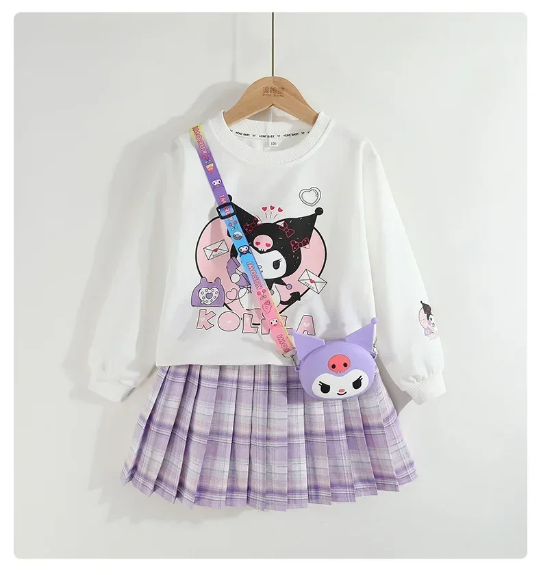 Kids’ Spring/Autumn 2-Piece Set – Kuromi Sweater & Checkered Pleated Skirt - Image 12