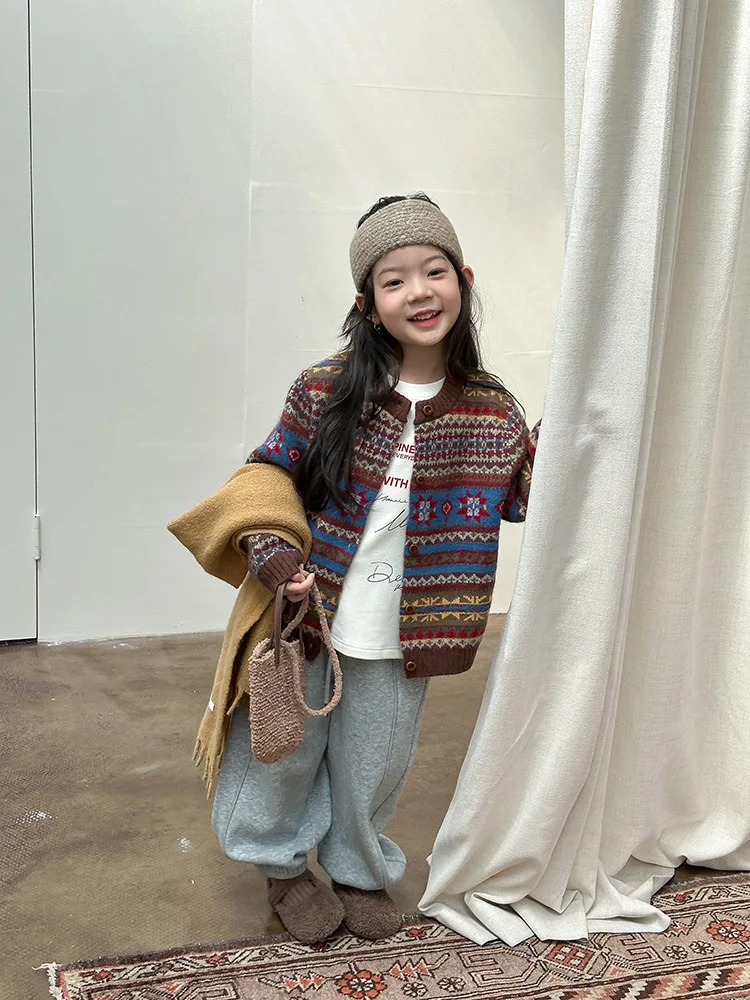 2025 Kids’ Winter Retro Jacquard Sheep Wool Sweater Jacket – Girls’ Knitted Top - Image 15