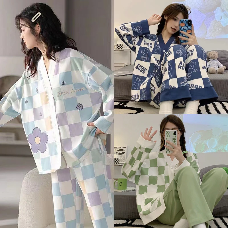 Women’s Four-Season Cute Cartoon Pajamas – Long Sleeve Comfortable Loungewear