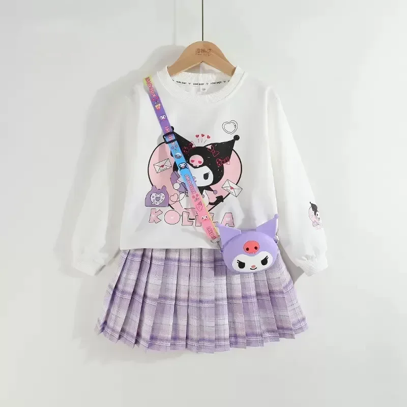 Kids’ Spring/Autumn 2-Piece Set – Kuromi Sweater & Checkered Pleated Skirt - Image 2