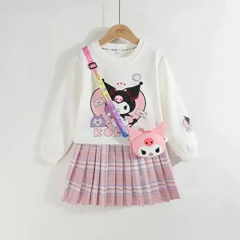 Kids’ Spring/Autumn 2-Piece Set – Kuromi Sweater & Checkered Pleated Skirt - Image 3