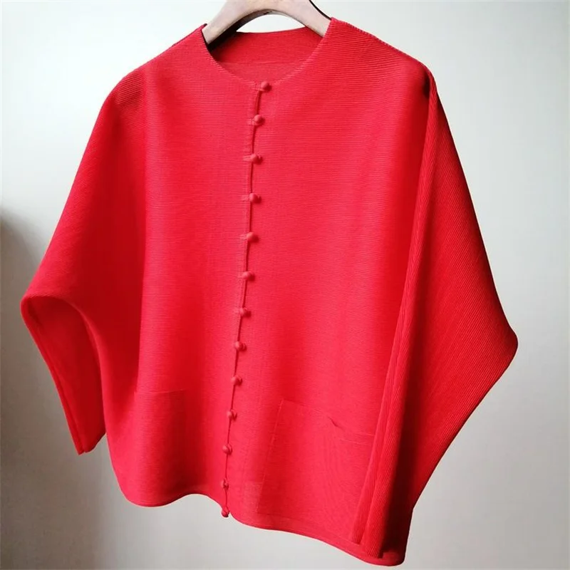 Woman Clothing Bat Sleeve Loose Pleated T-Shirt Jacket with Pocket - Image 33