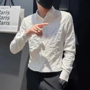 Men’s White Korean-Style Shirt – Plain & Graphic Designer Top